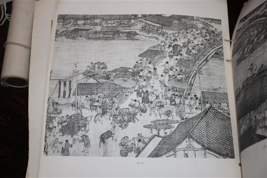 Six Chinese woodblock printed books, two printed calligraphic scrolls and a book on Chinese art